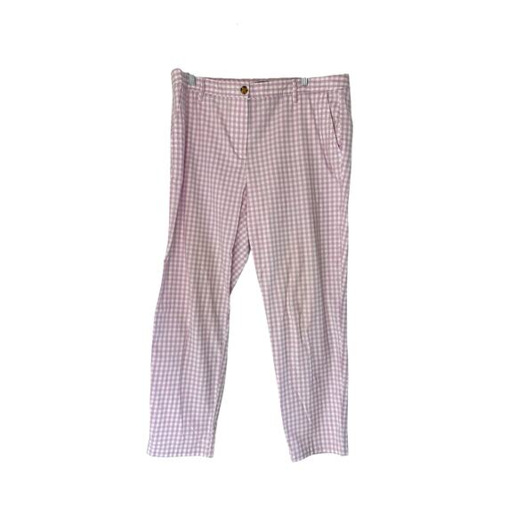 Talbots Relaxed Chino Pants Purple White Gingham Office Straight Leg Size 14 - Picture 1 of 13